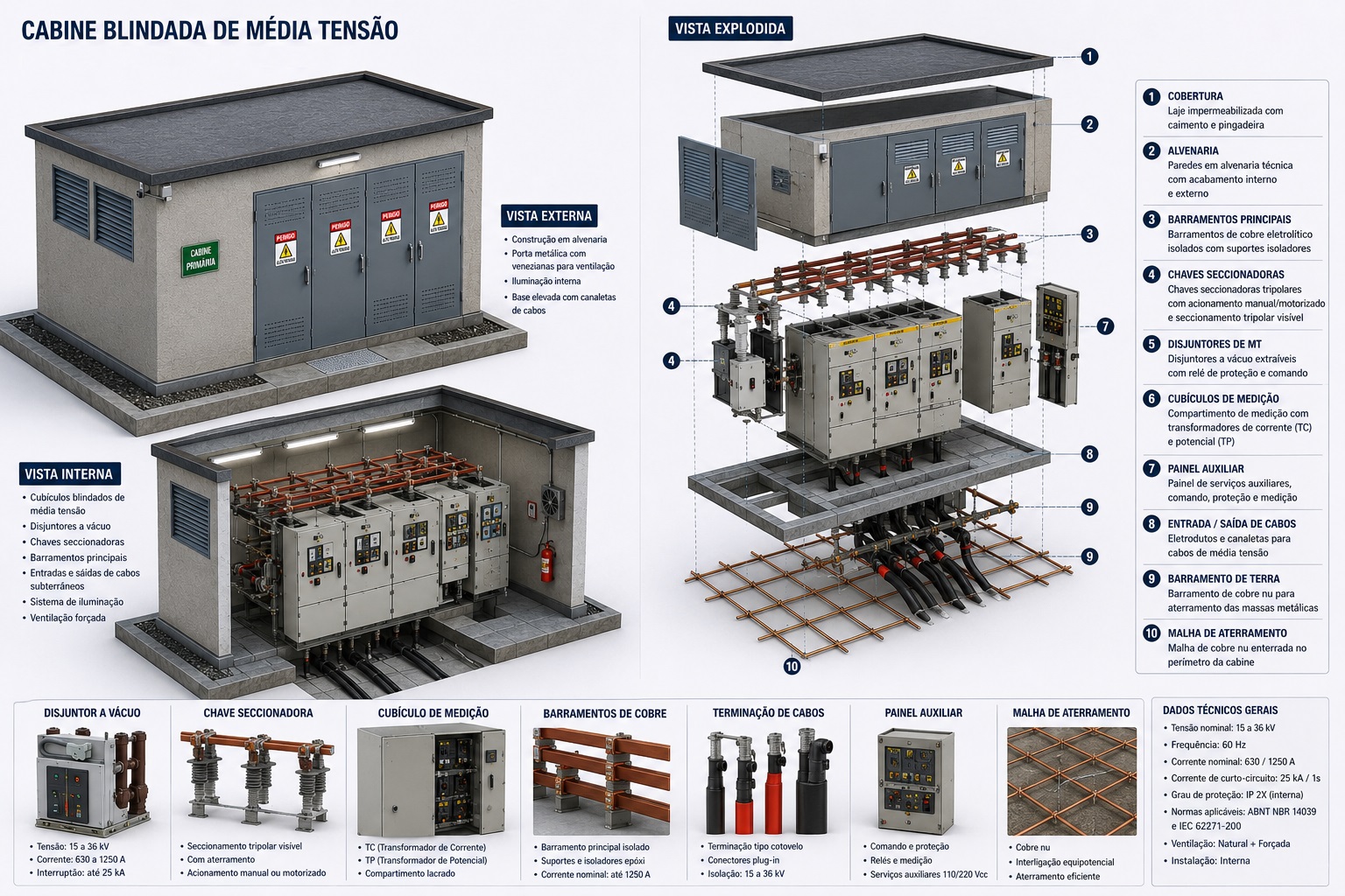 Cabine Blindada de Média Tensão - Diagrama Técnico Completo